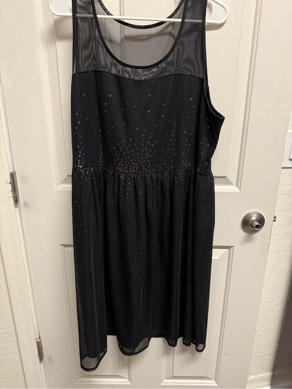 Lane Bryant Black Mesh Yoke Mini Dress with Rhinestone Accents